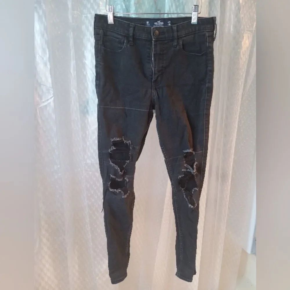 Hollister High-Rise Super Skinny Jeans Classic Stretch Black Distressed